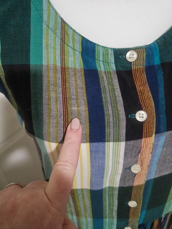 Vintage 90s Erika Plaid Cotton Midi Dress Lagenlook Bubble Hem Pockets Tie Back - Picture 3 of 11